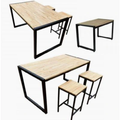 Projetos de mesa industrial com estrutura de ferro e tampo de madeira